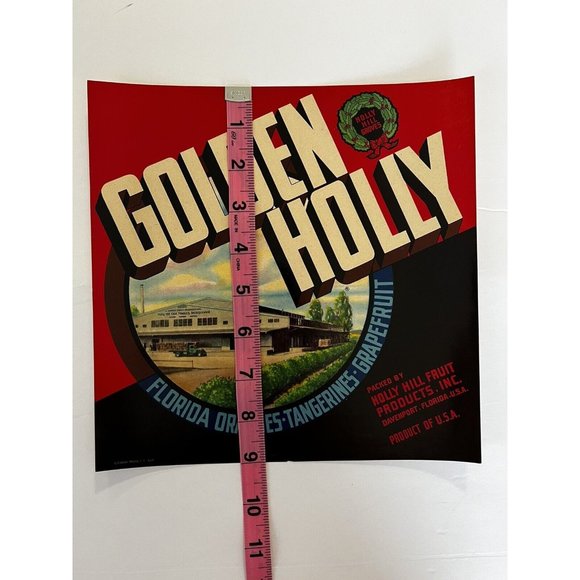 VINTAGE Original Citrus ORANGE Crate Label FLORIDA Christmas Holly DECOUPAGE MCM - Picture 7 of 8